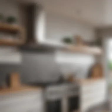 Different types of kitchen hoods arranged in a modern kitchen setting