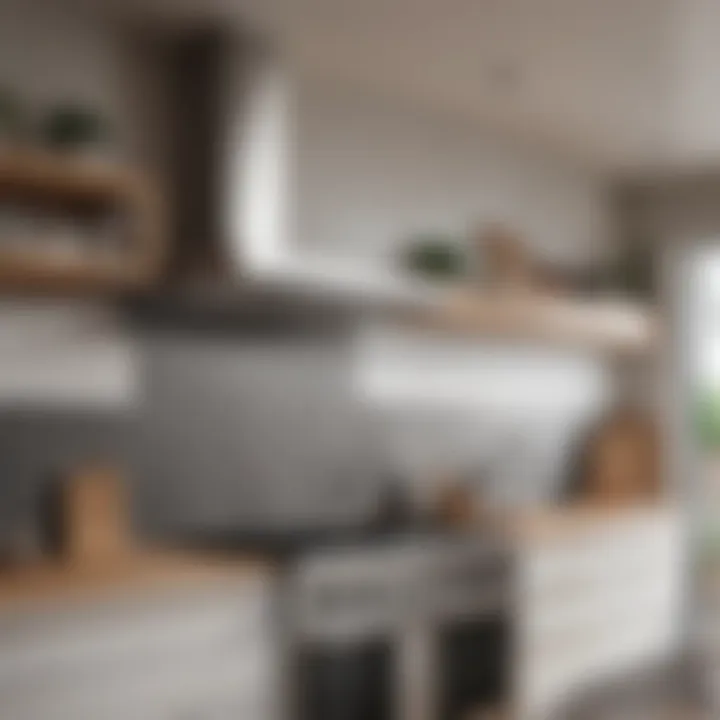 Different types of kitchen hoods arranged in a modern kitchen setting