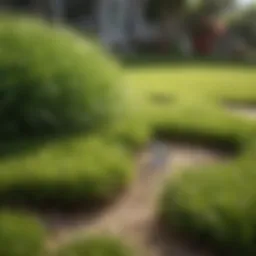 Close-up of a healthy lawn with aeration holes