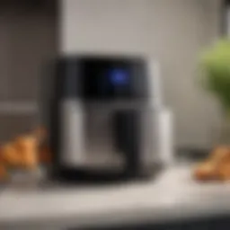 A sleek multifunction air fryer on a modern kitchen countertop showcasing its design