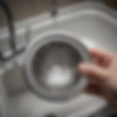 Close-up of a sink strainer assembly