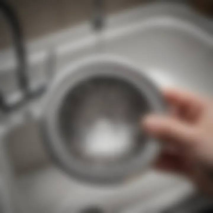 Close-up of a sink strainer assembly