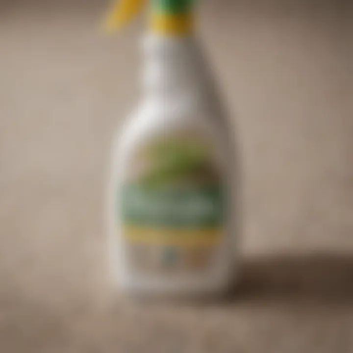 A close-up of a carpet cleaner bottle with a label highlighting eco-friendly ingredients