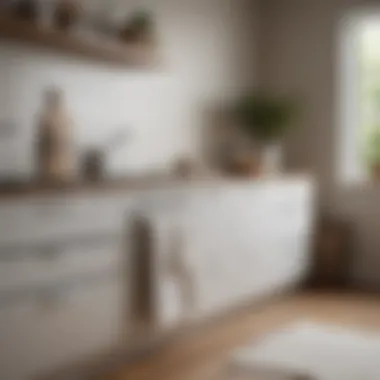 Minimalist kitchen featuring pristine white towels that enhance the decor