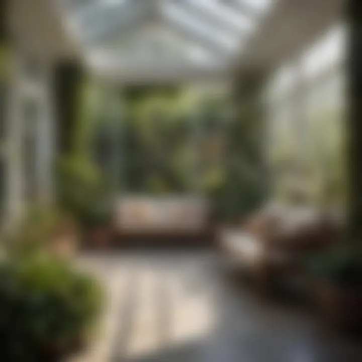 A sun room garden concept with design elements that enhance natural light and tranquility.