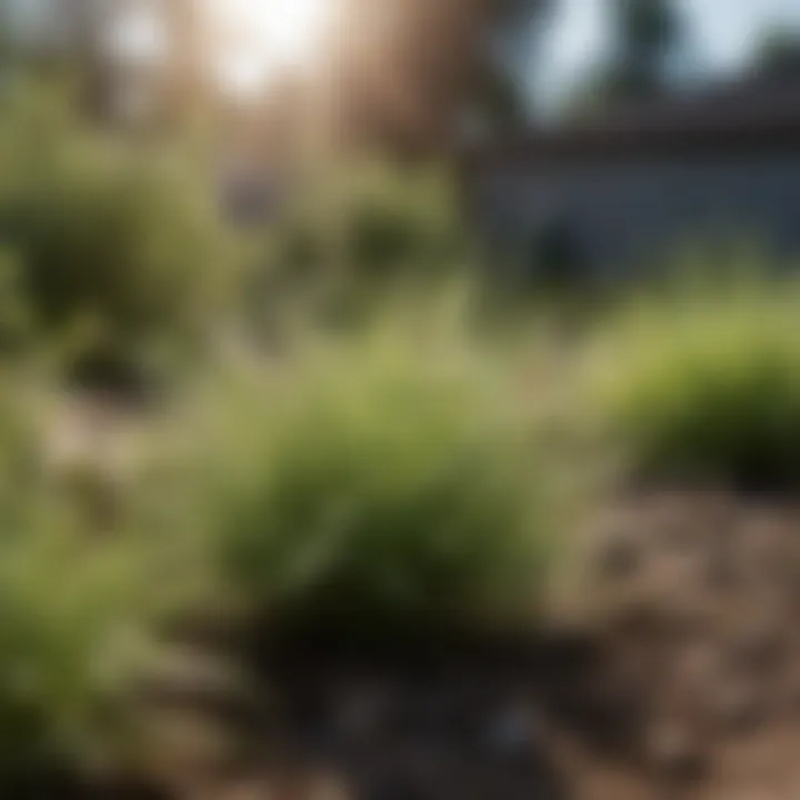 Weeds being treated with sodium chloride in a garden setting