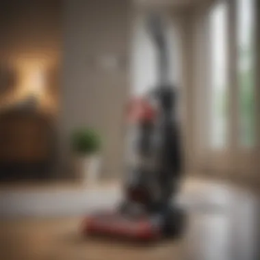 Upright vacuum cleaner demonstrating suction power