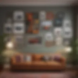 A vibrant gallery wall featuring a mix of framed art and photographs