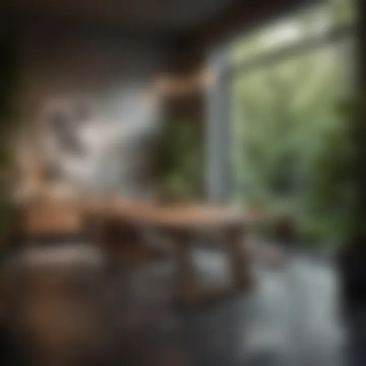 A stylish dining area featuring sustainable materials and modern design