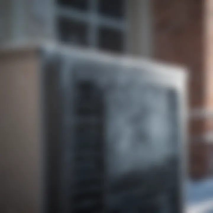 Air conditioning unit with visible ice buildup