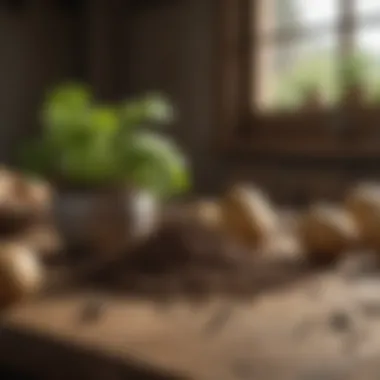 Various types of organic fertilizers on a wooden table