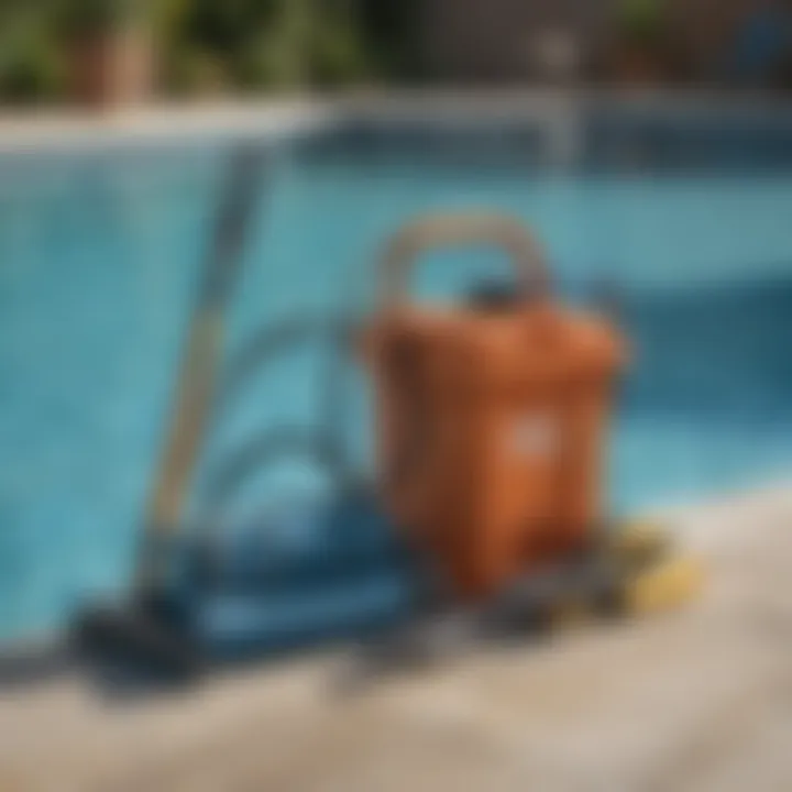 Illustration of maintenance tools and equipment for swimming pools