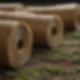 Close-up view of grass seed cover rolls demonstrating composition