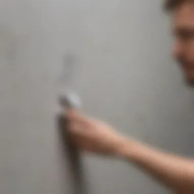 Close-up of tape being applied to a wall