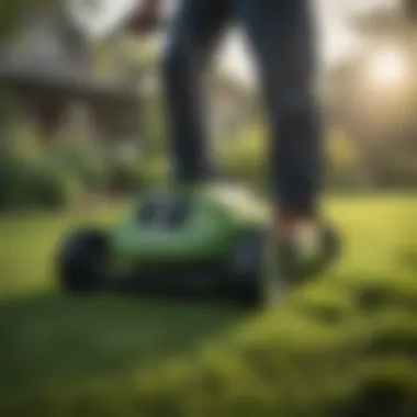 A gardener aerating the lawn to improve soil health