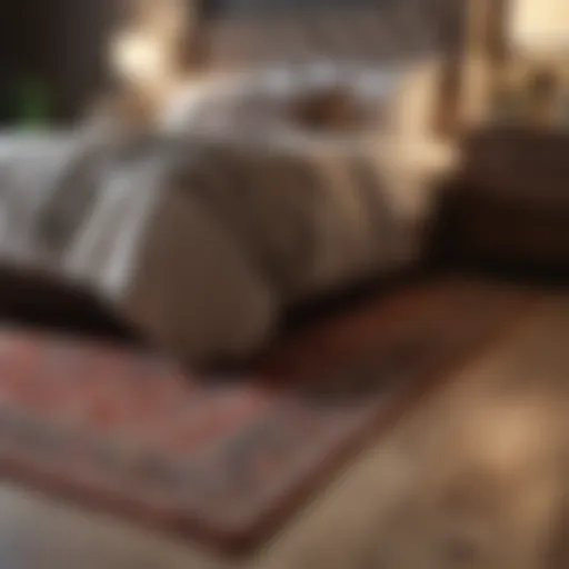 Elegant rug placement under a full bed