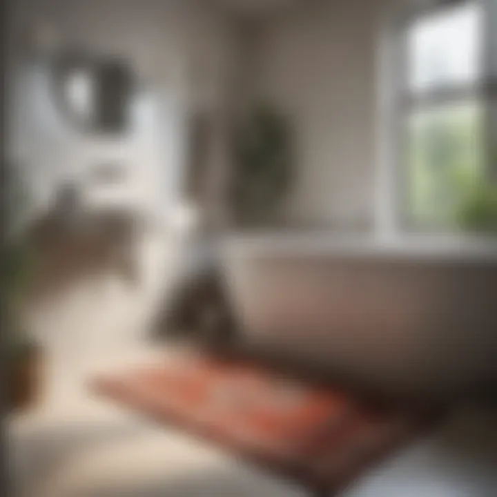 Illustration showing optimal placement of rugs in a compact bathroom