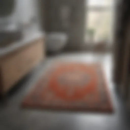 A selection of different rug sizes displayed in a small bathroom setting