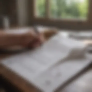 Permit Application Review for Home Addition Homeowner reviewing permit applications for construction