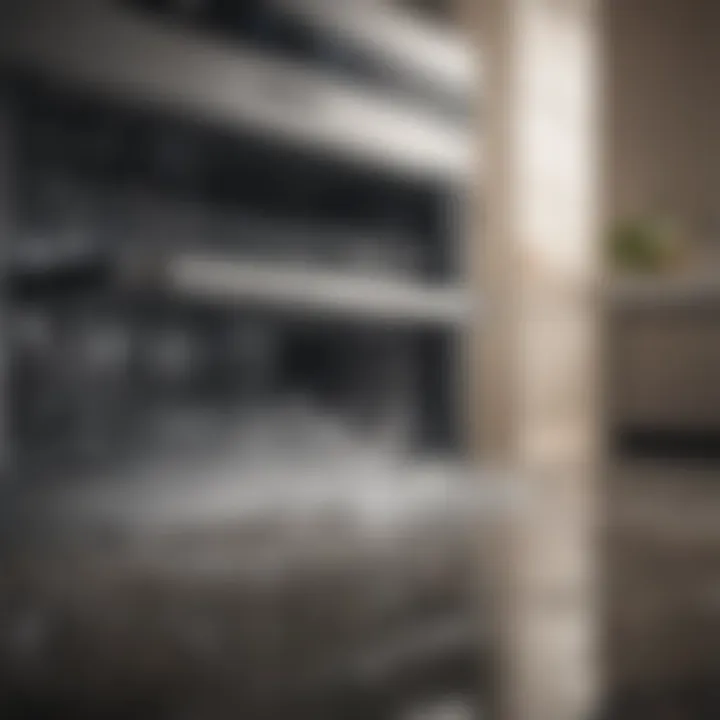 Close-up view of water pooling at the bottom of a dishwasher