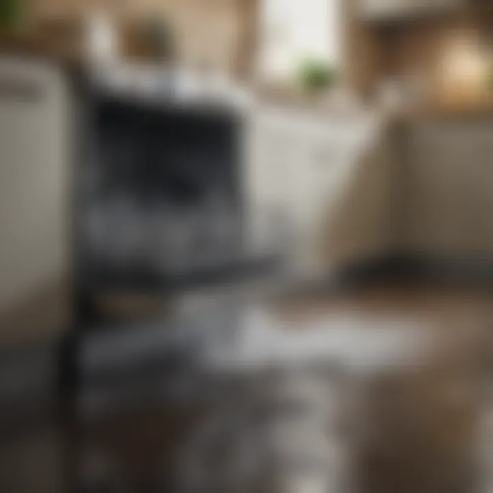 Illustration of common causes of water accumulation in dishwashers