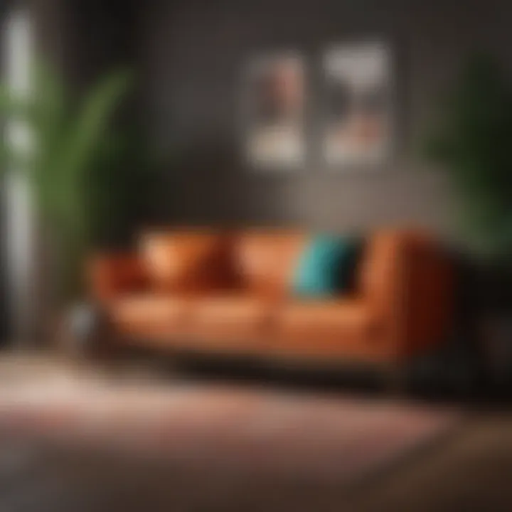 Stylish faux leather settee with vibrant color coordination