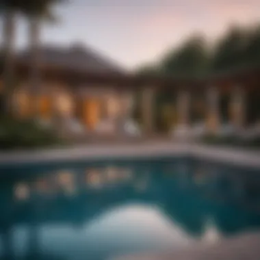 Elegant Poolside Ambiance A beautifully designed poolside setup showcasing vibrant decor and inviting lounge areas.