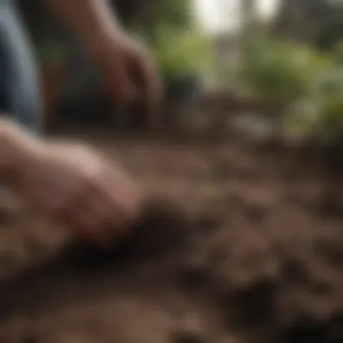 Close-up of soil preparation for planting flowers