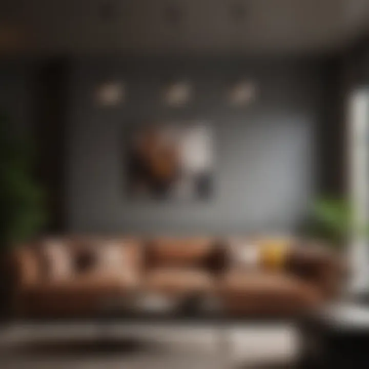 Sleek lighting fixture illuminating a stylish sofa