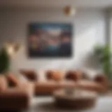 Stylish artwork above a modern sofa