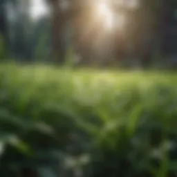 Lush green lawn receiving morning dew