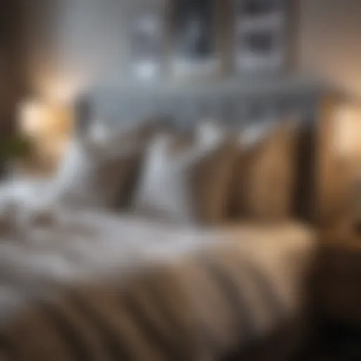 Cozy bedroom featuring an array of decorative pillows on a bed