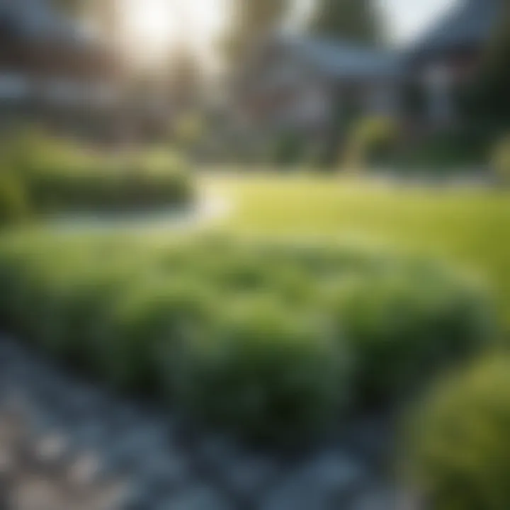 Lush green lawn covered with light frost