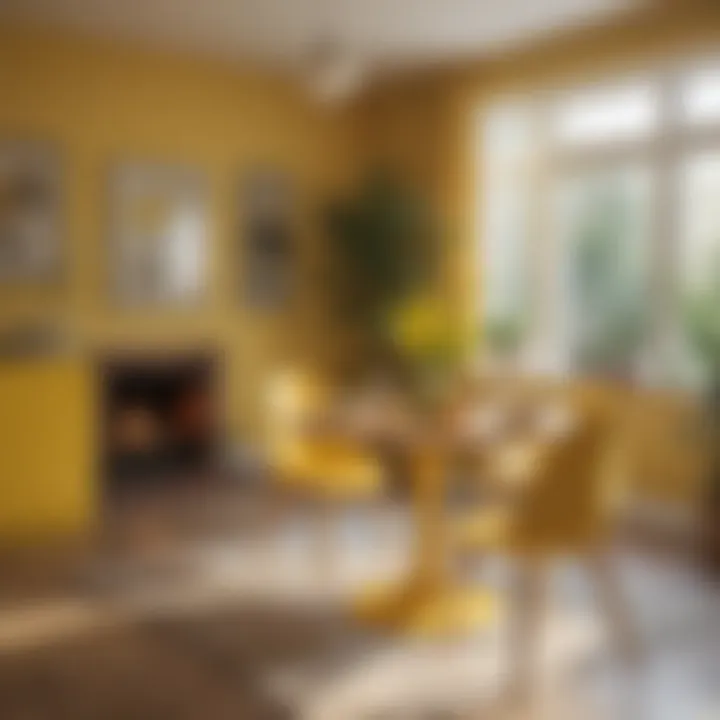 Warm yellow dining area filled with natural light