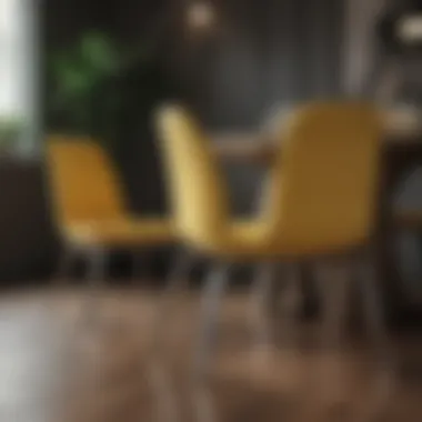 Close-up of yellow dining chairs with elegant design